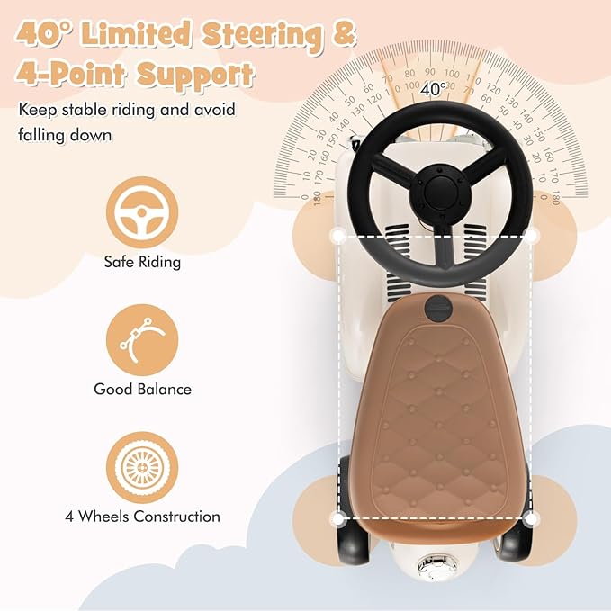 HONEY JOY Ride On Push Car, Outdoor Toddler Riding Toys w/Steering Wheel, Horn & Storage, Foot-to-Floor Sliding Car, No Batteries, Retro Baby Ride On Toys for Boys and Girls (White)