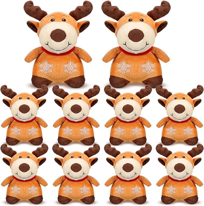 Liliful 10 Pack 8 Inch Christmas Reindeer Stuffed Plush Toy Christmas Elk Deer Stuffed Animal Toys Xmas Plush Elk with Red Scarf Winter Holiday Decoration Gifts for Boys Girls