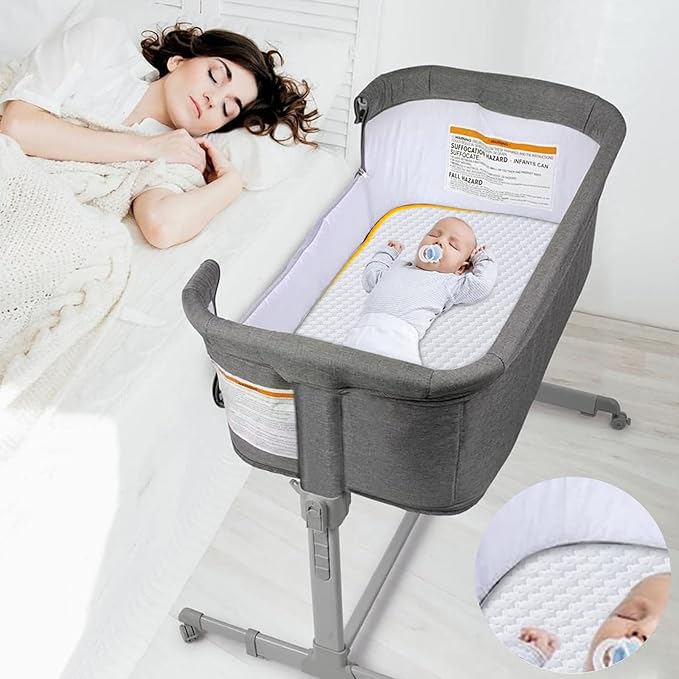Lisara Baby Bassinet Mattress, 29" x 18" Dual Sided Gel Memory Foam Mattress with Waterproof, Removable and Breathable Ice Silk Cover, Fit for 4moms MamaRoo Sleep Bassinet