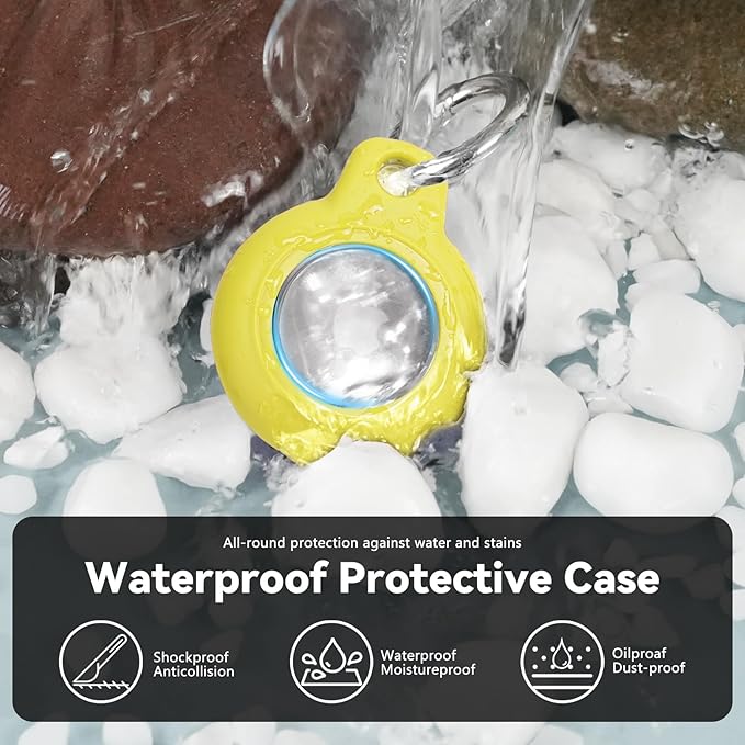 Upgrade Waterproof Airtags Holder with Apple Airtags Keychain, Hard PC Air Tag Case, Anti-Scratch & Shock Air tag Holder,Men's Women's Keyrings & Keychains, for Dog,Car Key,Luggage -Yellow