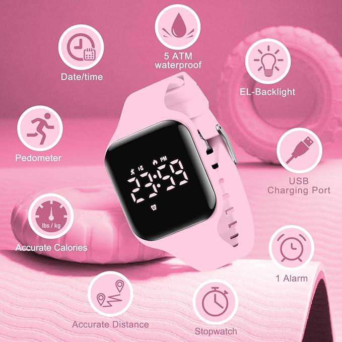Kids Watches for Girls Boys Digital Sport Watch with Step Counter Pedometer Vibration Alarm Clock, No App Waterproof Fitness Tracker Kids Watch Boys Girls Teens Students Ages 5-16