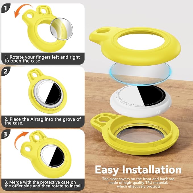 Upgrade Waterproof Airtags Holder with Apple Airtags Keychain, Hard PC Air Tag Case, Anti-Scratch & Shock Air tag Holder,Men's Women's Keyrings & Keychains, for Dog,Car Key,Luggage -Yellow