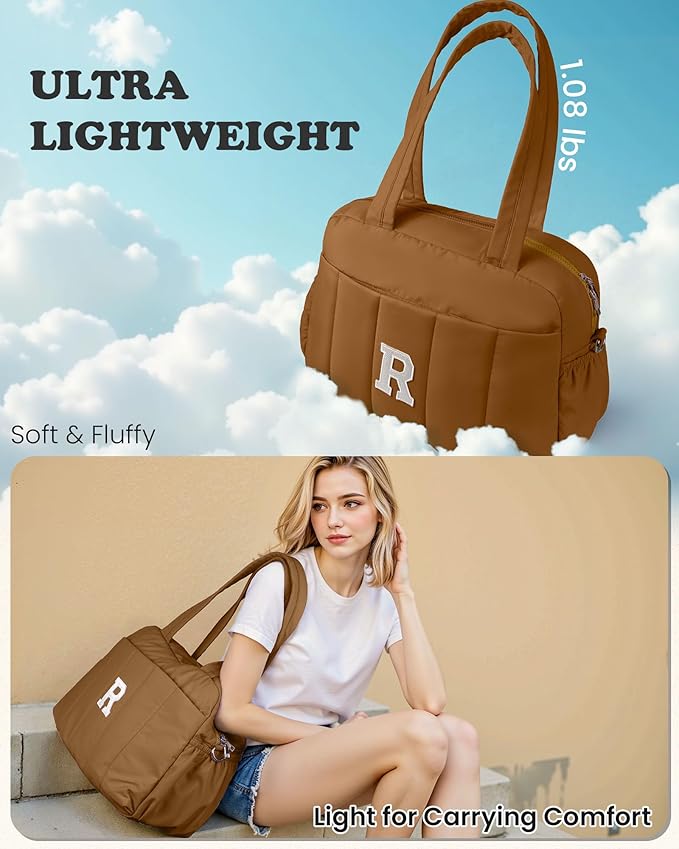 Women Trendy Stuff-Duffle Bag with Letter, Carry On Bags for Women，Overnight Bag with Wet Pocket，Lightweight Travel Bags Personalized Gym Tote with Makeup Pouch