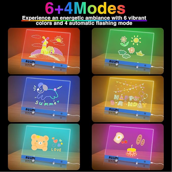 LED Note Board with Colors, Acrylic Dry Erase Board with Light, 16"x12" 6-Color Neon Glow Memo LED Light-Up Message Note Board, Drawing Board, LED Writing Pad with Touch Control (Stand/Hanging)