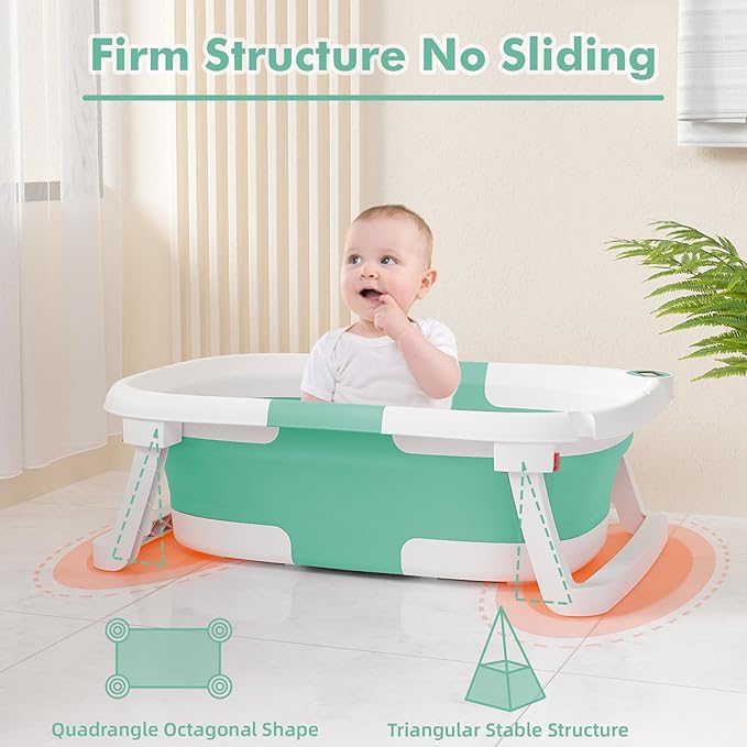 Collapsible Baby Bathtub,Baby Bath Tub with Soft Cushion & Thermometer,Baby Bathtub Newborn to Toddler 0-36 Months,Portable Travel Baby Tub