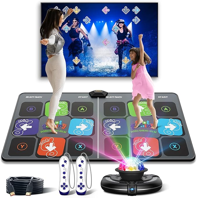 FWFX Dance Mat for TV Games - Wireless Musical Electronic Dance Pad for Kids & Adults, 2-Player Indoor Active Exercise Game for Family Parties, Birthday for Boys and Girls