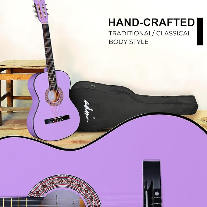 ADM Beginner Acoustic Classical Guitar 38 Inch Nylon Strings Wooden Guitar Bundle Kit for Kid Boy Girl Student Youth Guitarra Online Lessons with Gig Bag, Strap, Tuner, Strings, Purple
