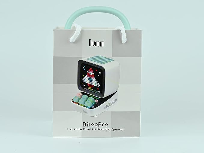 Divoom Ditoo Pixel Art Gaming Portable Bluetooth Speaker with App Controlled 16X16 LED Front Panel, Also a Smart Alarm (White)