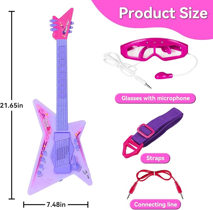 Guitar and Microphone Play Set for Girls,Kids Music Toys,Karaoke Machine with Music&Light,Music Instruments for Toddlers,Educational Toys Gift for Children