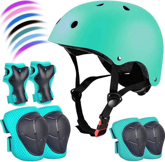 Kids Bike Helmet Set Adjustable for Children, Boys, Girls and Teenagers Aged 3-8 Years Includes Elbow, Knee, Wrist Guards Children's Helmet Protection Set for Bikes SkateboardsRollerskates