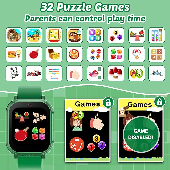 Waterproof Smart Watch for Kids Boys Toys Age 5-12 with 32 Games, Dual Camera, Habit Tracking, Music Player, Video, Alarm Clock, HD Touchscreen Kids Smart Watch Gift for Kid Age 6 7 8 9 10
