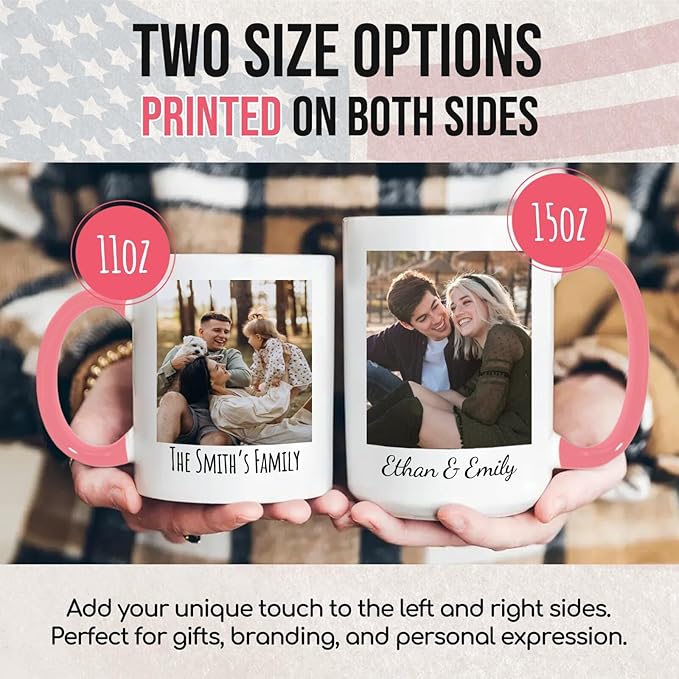 Ship Next Day Custom Mug Design Your Own Photo Text Personalized Picture Gifts for Women Men Customized Gift Idea Personalized Coffee Mugs 15oz Pink Handle