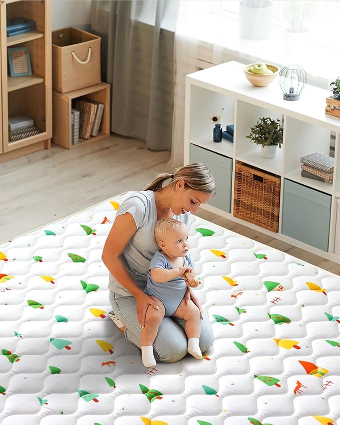 Odorless Premium Foam Baby Play Mat 79" x 63", Soft Microfiber Fabric Crawling Mat for Floor- Comfortable and Hypoallergenic, Non-Slip Cushioned Floor Playpen mat for Infants,Babies,Toddlers