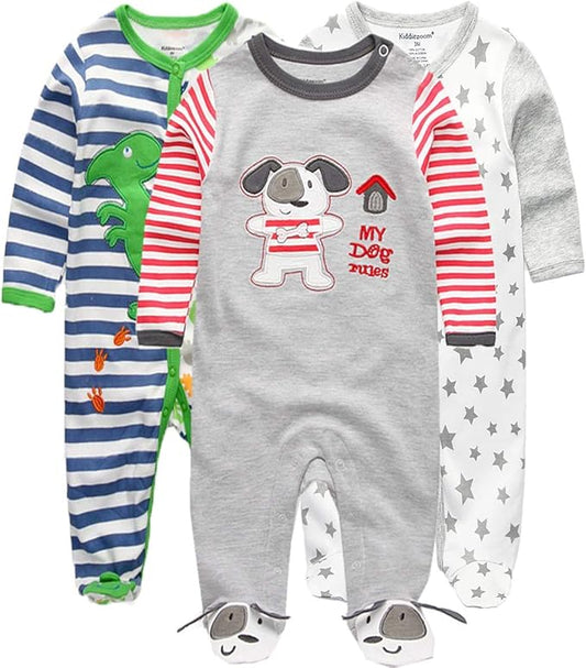 Kiddiezoom Baby and Toddler Boys'Snug Fit Footed One-Piece Romper Jumpsuit Cotton Cotton Footed Outfit