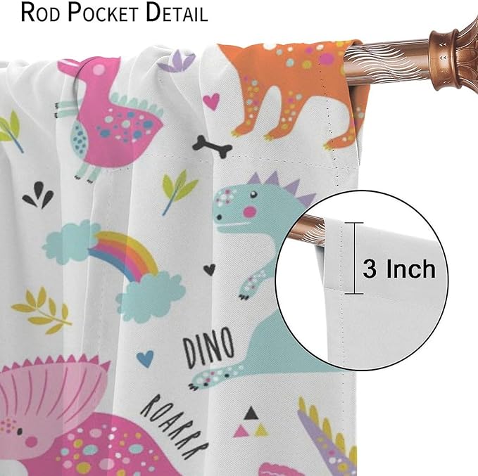 Cartoon Dinosaur Curtains for Kids Boys Girls Home Decor Childish Cute Dino Animals Print Pattern Rod Pocket Blackout Window Drapes for Nursery Baby Bedroom Playroom W42xL84in 2 Panels