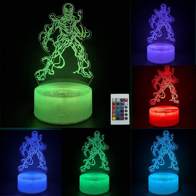 3D Alien Night Light, Super Hero Illusion Table Lamp with 16 Colors Remote Control Touch Lamp LED USB Night Light Desk Lamps Room Decorations Home Decor Holiday Gifts Birthday Gifts