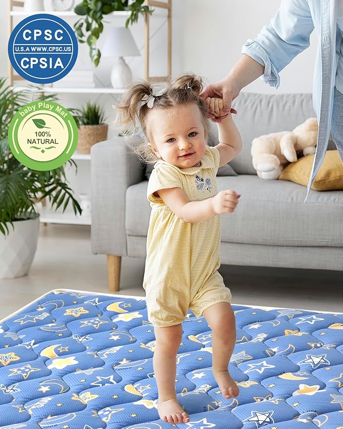 Odorless Premium Foam Baby Play Mat 47" x 47", Soft Microfiber Fabric Crawling Mat for Floor- Comfortable and Hypoallergenic, Non-Slip Cushioned Floor Playpen mat for Infants,Babies,Toddlers