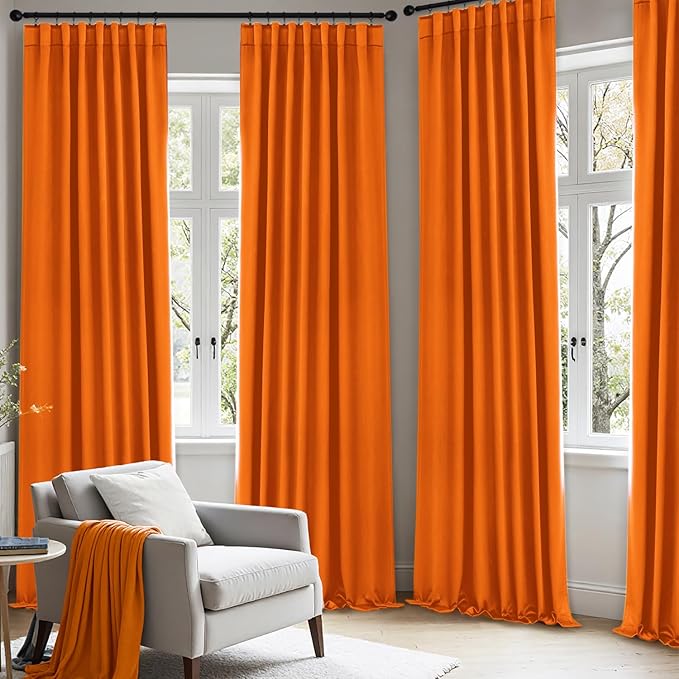 ANRODUO Back Tab Blackout Curtains for Bedroom Living Room, Rod Pocket Pinch Pleated Thermal Insulated Room Darkening Curtains 90 Inches Long 2 Panels, Orange, 42 x 90 Inch