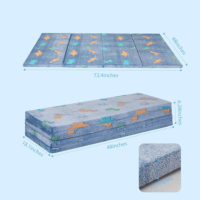 MeMoreCool Kids Floor Futon Mattress Large 6x4 FT, Thicken Foam Tatami Mattress for Children Play Area, Foldable Sleeping Pad Crawling Tatami Mat for Playroom, Dinosaur