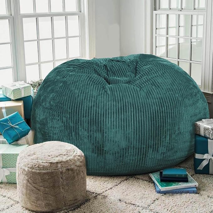 Classic Bean Bag Chair, with Faux Rabbit Fur Cover for Teens and Kids, Memory Foam Bean Bag Chairs, Ultra Soft Faux Fur Fabric, 2.5 feet Round Fluffy Bean Bag Sofa
