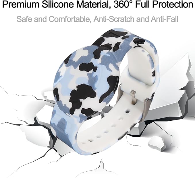 2 Pack Waterproof AirTag Bracelet for Kids, Hidden Printed Wristband for Apple Air Tag, Silicone AirTag Holder GPS Tracker Case for Band for Child Toddler, Secure Anti-Lost Protection(Camouflage)