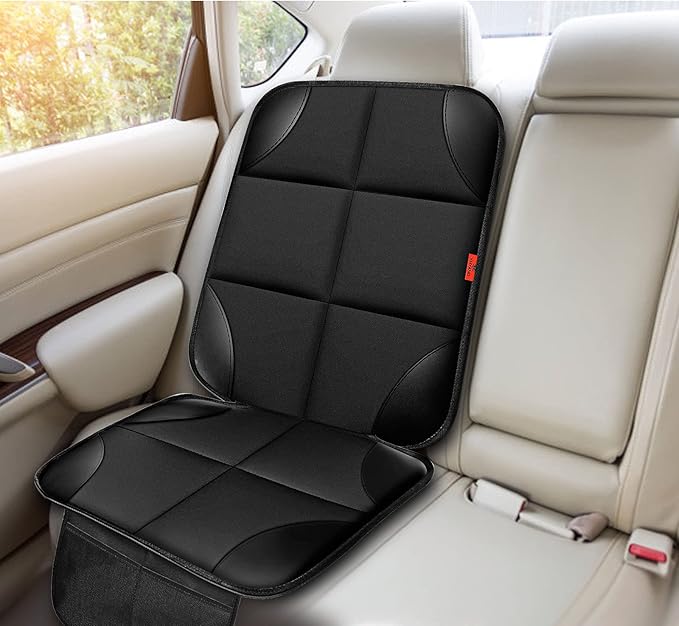 Car Seat Protector 2 Pack Car Seat Cushion Mat Thickest Padding,Waterproof 600D Fabric Car Seat Covers for Non-Slip Backing Mesh Pockets for Baby and Pet (Black, 2 Pack)