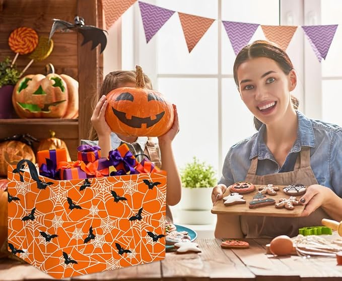 HIYAGON Rectangular Halloween Basket for Boys and Girls Kids Trick or Treat Pumpkin Basket for Halloween Parties Cute Storage Bin Organizer Box Room Decor(Bat spider web)