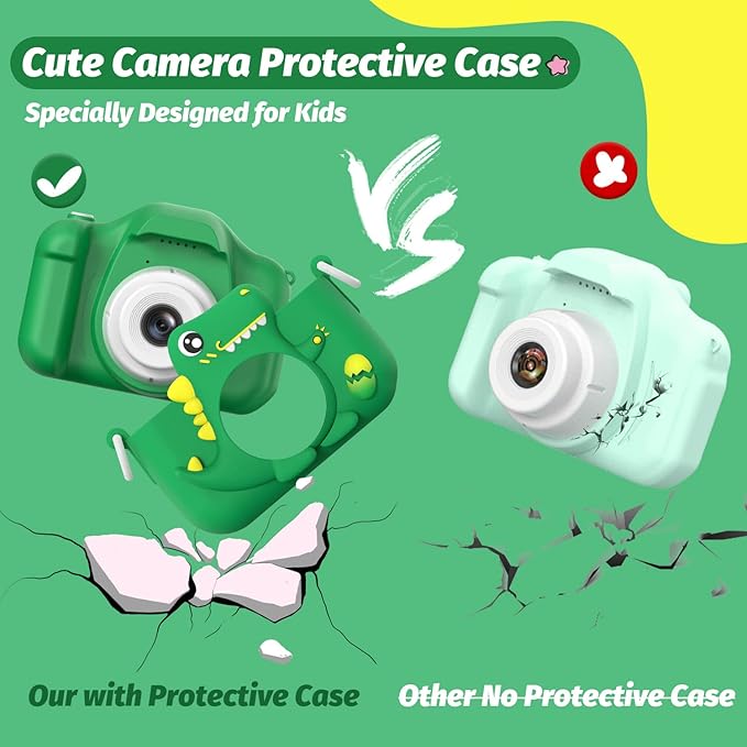 Upgrade Dinosaur Kids Camera, Christmas Birthday Gifts for Girls Boys 3-12, 1080P HD Selfie Digital Video Camera for Toddlers, Cute Portable Little Girls Boys Gifts Toys for 3 4 5 6 7 8 9 Years Old