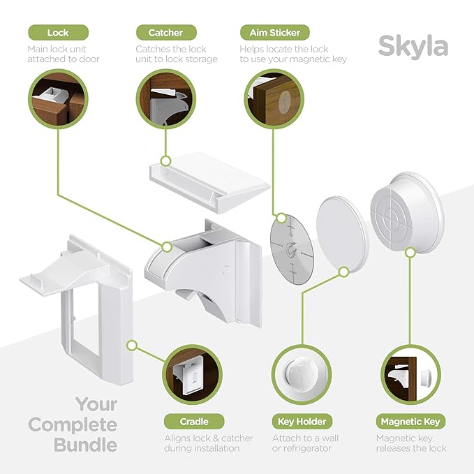 SKYLA HOMES Magnetic Cabinet Locks Baby Proofing Child Safety - The Safest Quickest and Easiest Multi-Purpose 3M Adhesive Child Proof Latches, No Screws or Tools Needed (4 Pack)