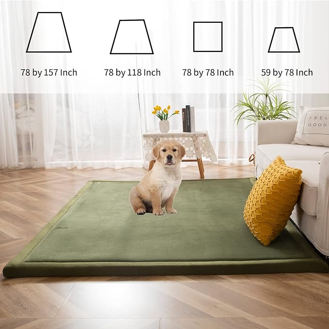 MAXYOYO Coral Velvet Area Rug, Thick Japanese Tatami Mat Living Room Carpet with Non-Slip Backing, Large Solid Color Mat for Bedroom Dormitory Yoga, Olive Green, 78 by 118 inch