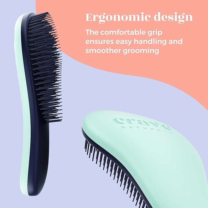 Crave Naturals Glide Thru Detangling Brush for Natural, Curly, Straight, Wet or Dry Hair - Gentle Detangler Styling Tool for Adults, Kids, Toddlers and Little Girls - 7.5 x 3 in, Turquoise