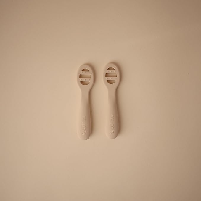 mushie Silicone First Feeding Baby Spoons | 2 Pack (Tradewinds/Shifting Sand)