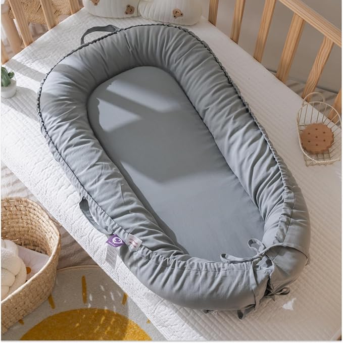 Infant Lounger, Baby Nest Cover for Baby Girls & Boys, Newborn Essentials for Baby 0-18 Months, 100% Cotton Breathable (Slate_Gray)