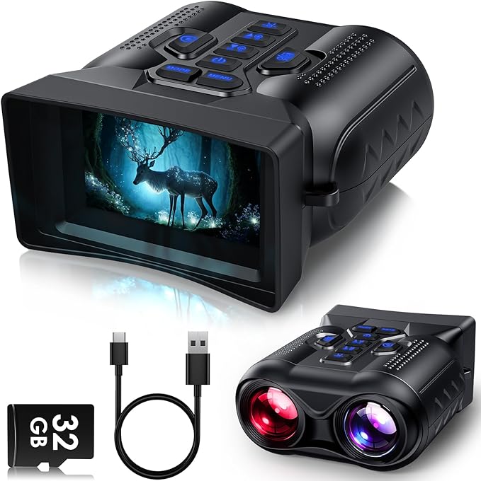 Night Vision Goggles, 4K Night Vision Binoculars, 3.0" HD Display, Portable 9 Gear Nightvision,10X Digital Zoom and 32GB TF Card, 3500mAh Long Battery Life Binoculars with Camera