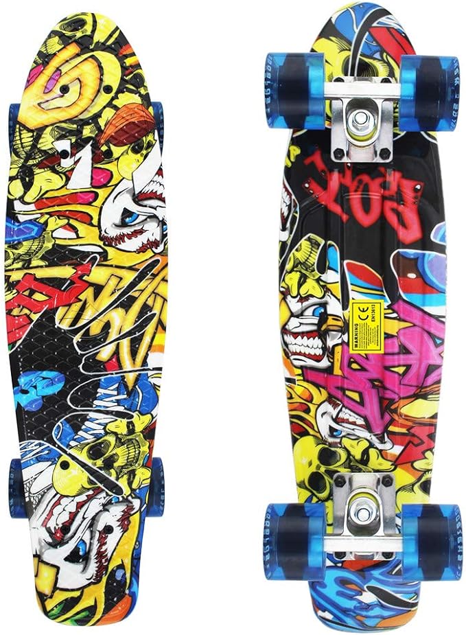Skateboards Complete 22 Inch Mini Cruiser Retro Skateboard for Kids Boys Youths Beginners