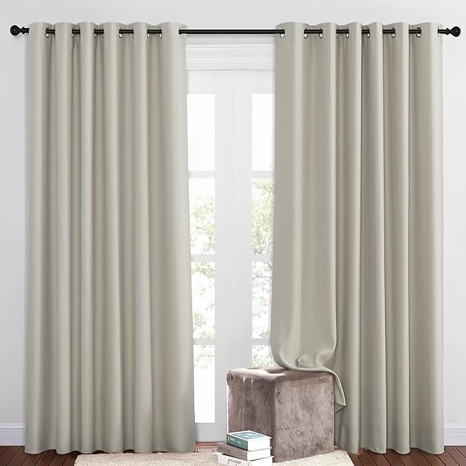 NICETOWN Room Darkening Slding Glass Curtain Panels - Window Treatment Thermal Insulated Grommet Light Blocking Drapes for Bedroom/Home Office (2 Panels, 80 by 84, Natural)