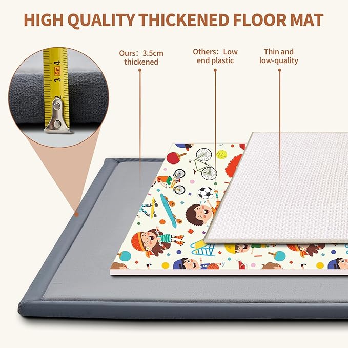 SUNYRISY Baby Play Mat for Floor, 1.4in Thick Memory Foam Padded Play Mats for Baby, Soft Velvet Infants Toddler Kids Play Mat Non-Slip Bottom, Crawling Baby Rugs for Nursery 60x70in