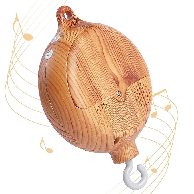 Baby Crib Mobile Musical Box - Mobile Rotary Music Box Imitation Wood - Music Box with Rotating Hook -Crib Mobile Motor Battery Operated Plays 12 Tunes Crib Toys Attachments (Without Arm)