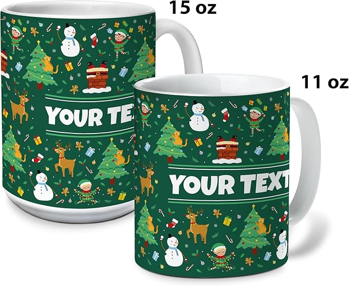 Personalized Mug for Kids - Christmas - Custom Name/Text, Ceramic Hot Chocolate/Cocoa/Coffee Cup for Boys/Girls, Holiday/Birthday Gift - 11 oz, Pink Handle