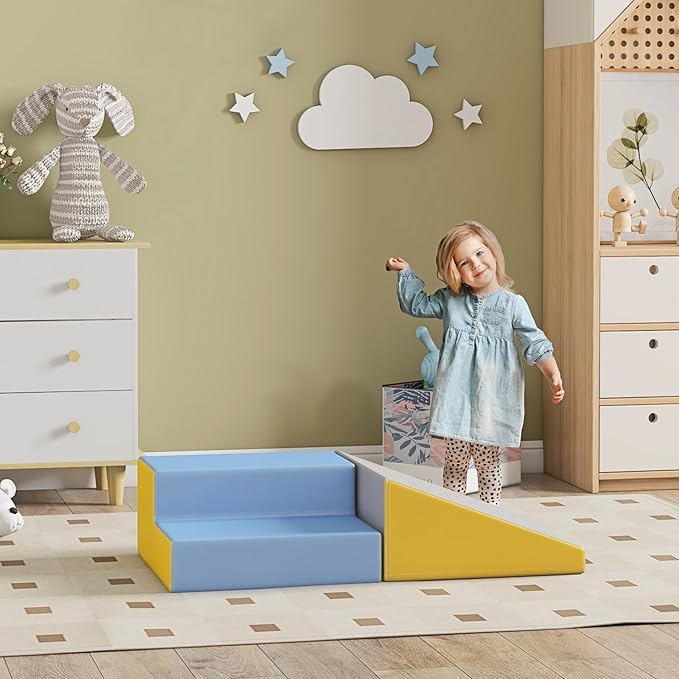 Soozier 2 Piece Climb and Crawl Activity Play Set, Soft Secure Foam Playset for Toddler, Preschooler, Indoor Play, Baby Learning Toys, Contemporary