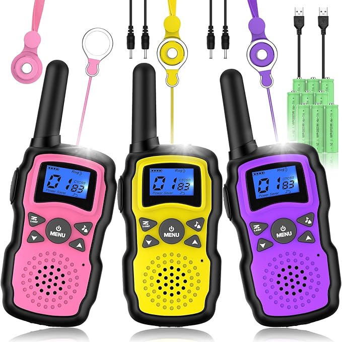 Wishouse Walkie Talkies for Kids Adult Long Range Rechargeable 3 Pack,Girl Wearable Walky Talky Set 2 Way Radio with USB Charger Battery,Camping Games Toy Birthday Xmas Gift for Boy Children Family