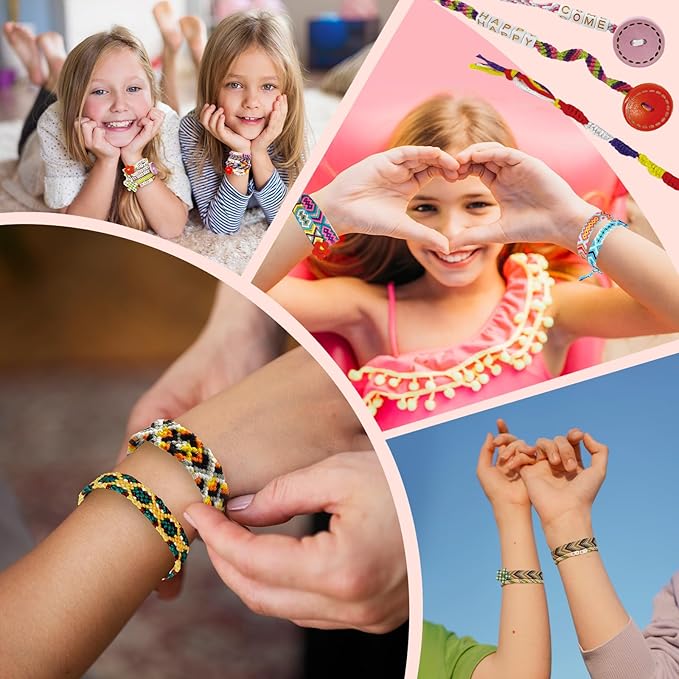 Rdfmy Friendship Bracelet Making Kit for Girls, Arts and Crafts Bracelets String Maker Kit for Kids Ages 8-12 Christmas Birthday Gifts Pink with Purple