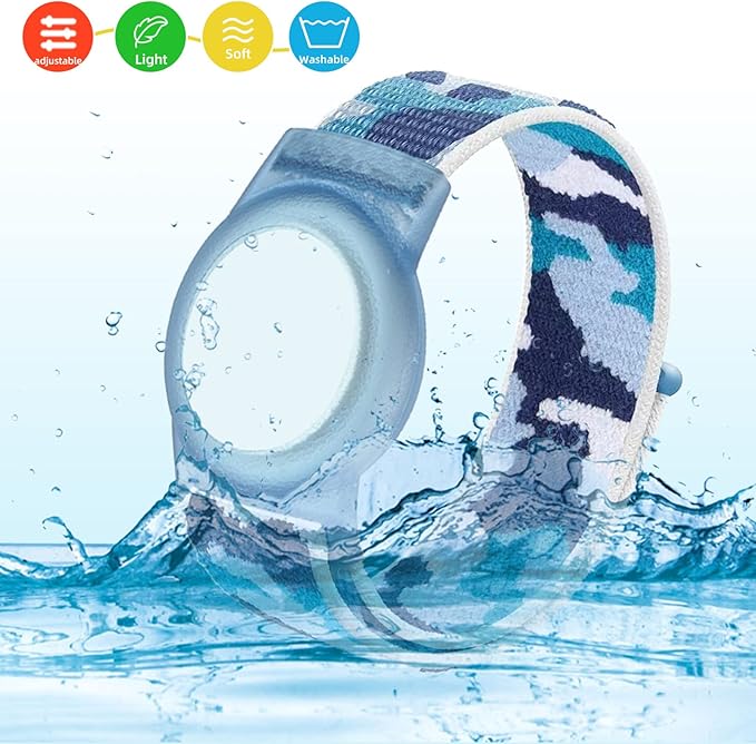 Compatible with Apple AirTag Bracelet for Kids, Camo Nylon Air Tag Wristband, Protective Case for Airtag GPS Tracker Holder, Adjustable Anti Lost Watch Band for Toddler Child Elder (Navy Blue)