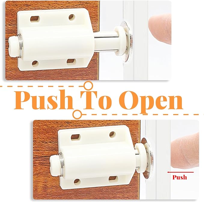 2 Pack Magnetic Touch Latch, Cabinet Push Open Catches Magnet Push Release Latches Hardware for Kitchen Cabinet Drawer Cupboard Closet Door (White)