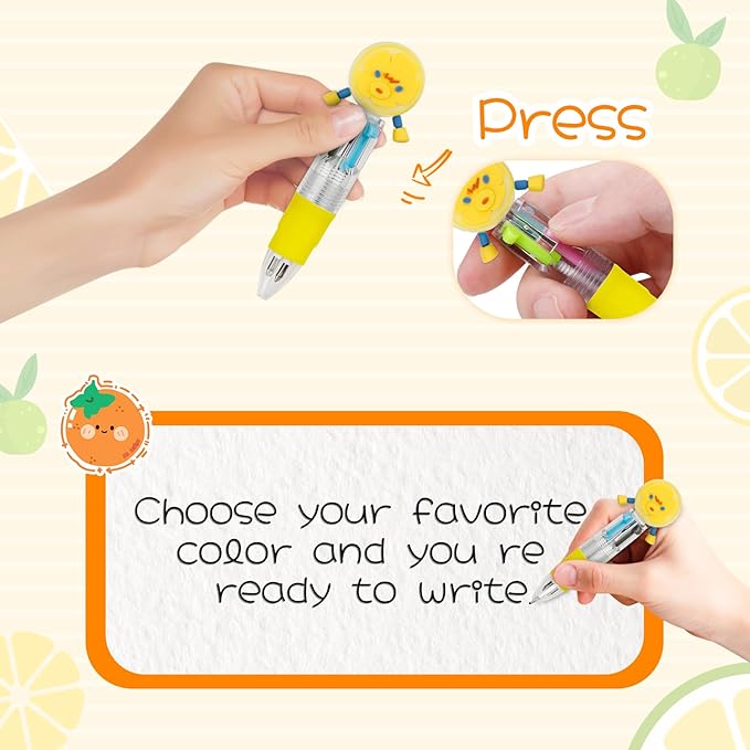 30Pcs Mini Multicolor Pens in One 4-in-1 Cute Pens Bulk for Kids, Ballpoint Pen for Birthdays and Children's Parties, Fun Gifts Assorted Ink Kawaii Pen(Fruits and Animals)