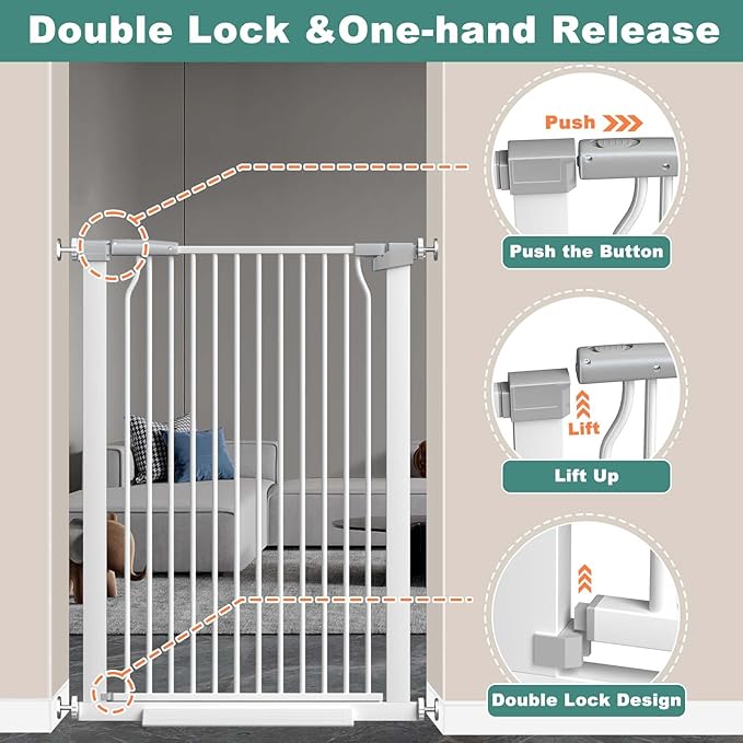 40.5" Extra Tall Baby Gate for Doorways, Extra Wide 60.3"-62.9" Large Dog Pet Gate for Stairs Indoor Outdoor Adjustable Safety Child Toddler Gate Metal Puppy Barrier Walk Throughs for Kids, White