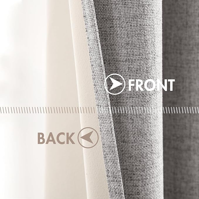 MIULEE Linen Texture Curtains for Bedroom Solid 100% Blackout Thermal Insulated Greyish White Curtains Grommet Room Darkening Drapes for Living Room Nursery 52x72 Inch (2 Panels)
