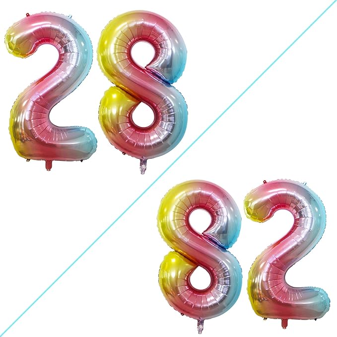 GOER Number 28 Balloons for 28th Birthday Party Decorations,42 Inch Jumbo Foil Helium 82 Balloons for 82nd Birthday Party Decoration (Rainbow)