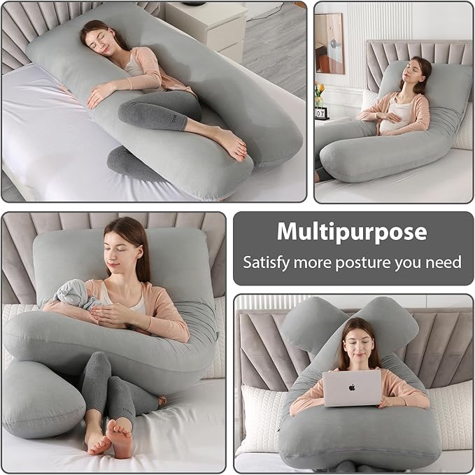 Amagoing Cooling Pregnancy Pillow for Sleeping, 55 inch U Shaped Full Body Maternity Pillow Support for Back, Hip, Belly, Legs for Pregnant Women, Removable Cooling Cover, Pregnant Women Must Have