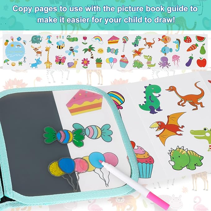 Erasable Doodle Set for Kids - Reusable Magic Drawing Book with 12 Watercolor Pens 14 Page Drawing, Road Trip Car Game Writing Painting Set for Boys and Girls